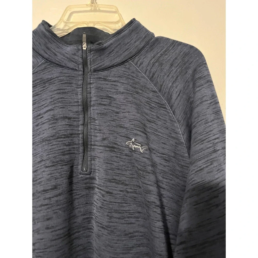 Greg Norman Mens XL Navy Blue Space‎ Dye Quarter Zip Pullover Golf Shark Logo